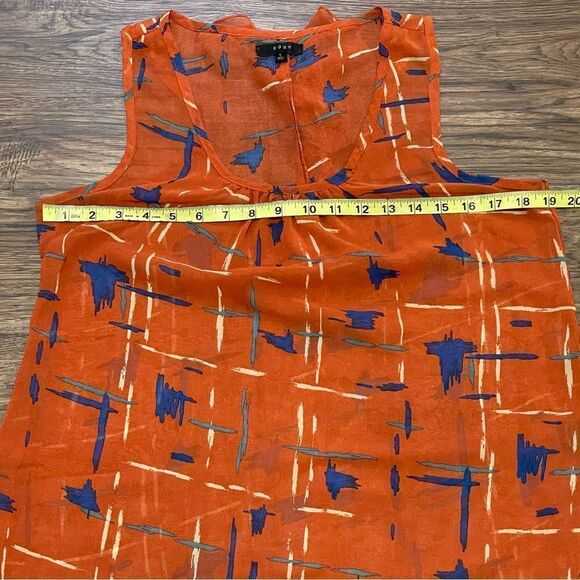 Edge Lightweight Sheer Printed Sleeveless Blouse Orange Blue Cream Size Large - Picture 10 of 12